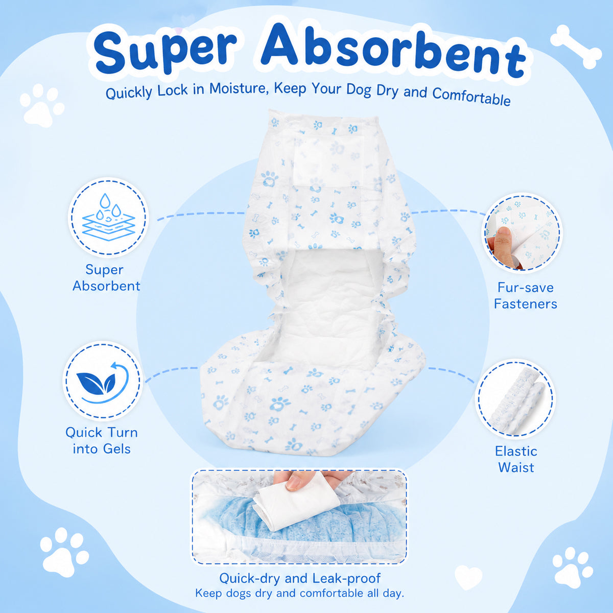 Qpets Male Dog Diaper Wraps, 12 Pack, Absorbent, Breathable Leak Protection, Size L