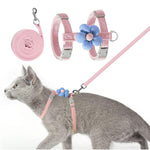 Qpets® Cat Harness with Leash, Cat Harness and Leash Set for Small Cats with Quick Release Buckle, Escape-Proof Cute Flower Cat Belt for Outdoor Walking & Travel (M, Chest 27-43cm, Neck 23-33cm)