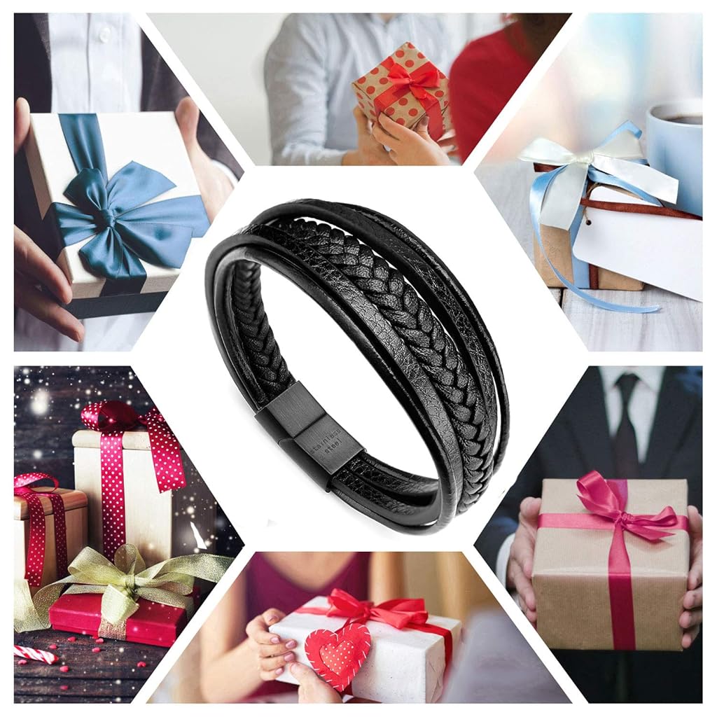 Qpets® Hand Bracelet for Men Women Stylish Skin Friendly Braided Multi-Layer Wrap Clasp Hoop Bracelet wit