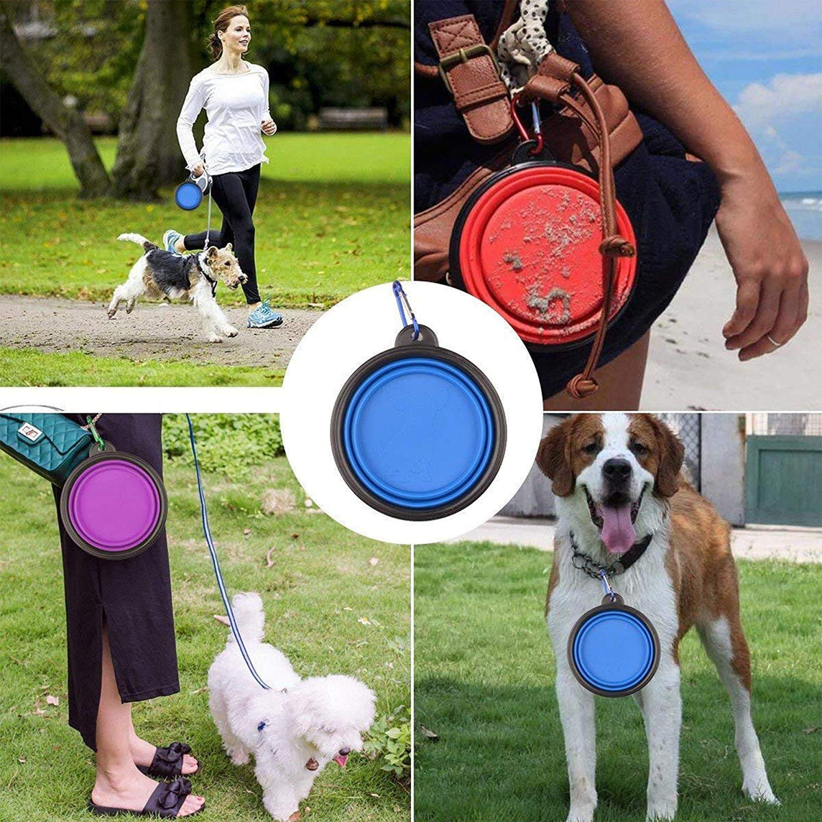 Collapsible Silicone Dog Bowl, Pet Bowl, Foldable Expandable Cup Dish for Pet Cat Food Water Feeding, Portable Travel Bowl with a Free Hook - Blue