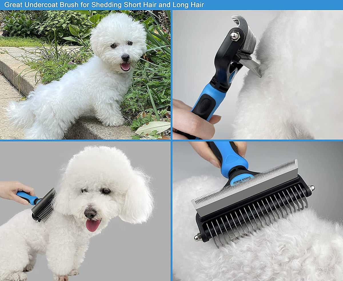 Qpets Dog Brush for Deshedding and Dematting with Dual Sided 22 and 90 Teeth | Ergonomic Grip