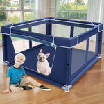 Qpets® Pet Playpen with Zip-Around Gate Indoor Square Open Pet House for Multi Cats Or Dogs Assembly Clear Mesh Dog Fence Multipurpose Playpan for Playing,Delivering Preparation,107x107x66cm