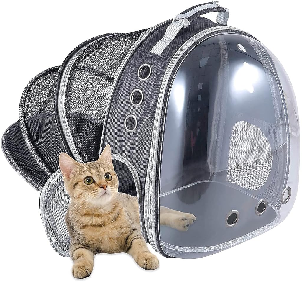Qpets® Side Door Design Cat Carrier Backpack, Expandable Cat Dog Backpack Carrier Bag, Transparent Capsule Air Breathable Transparent Carrier Backpack for Travelling, Ourdoor