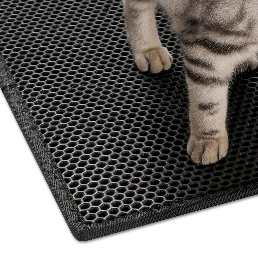 Qpets® Cat Litter Mat Litter Box Honeycomb Double Layer Tray Waterproof EVA Material Durable Washable Play Easy Clean Filter Any Sand Black 45 x 60CM 3PCS