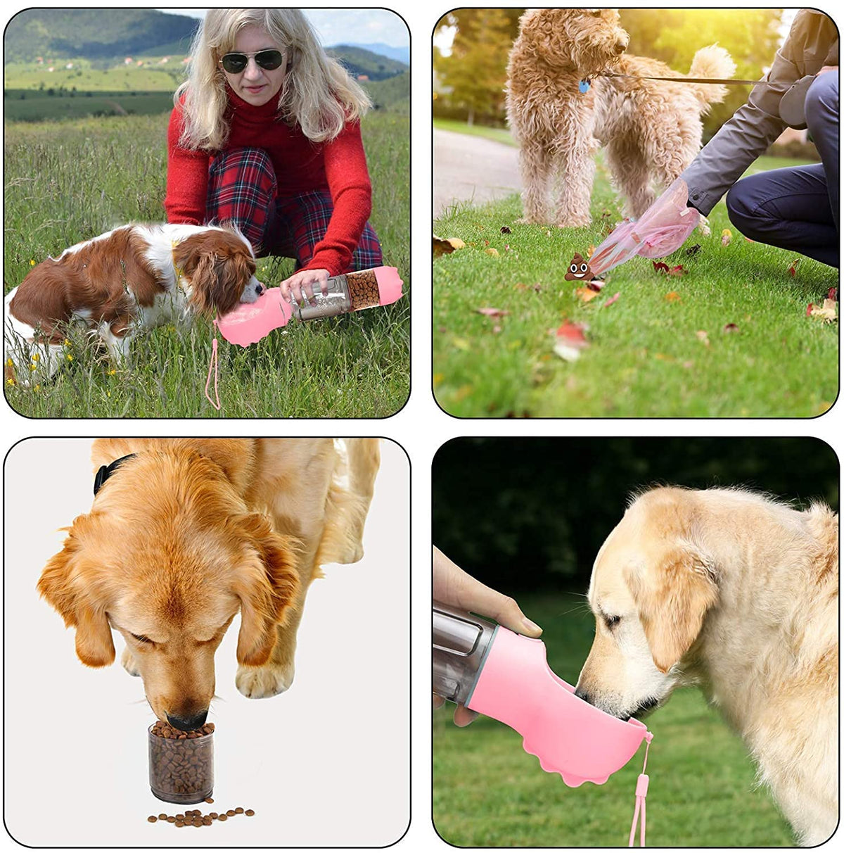 Dog Water Bottles Portable Leak Proof Dog Water Dispenser with Drinking and Feeding Function Lightweight Pet Water Dispenser for Walking and Travel for Dog, Cat 300ml(Pink)