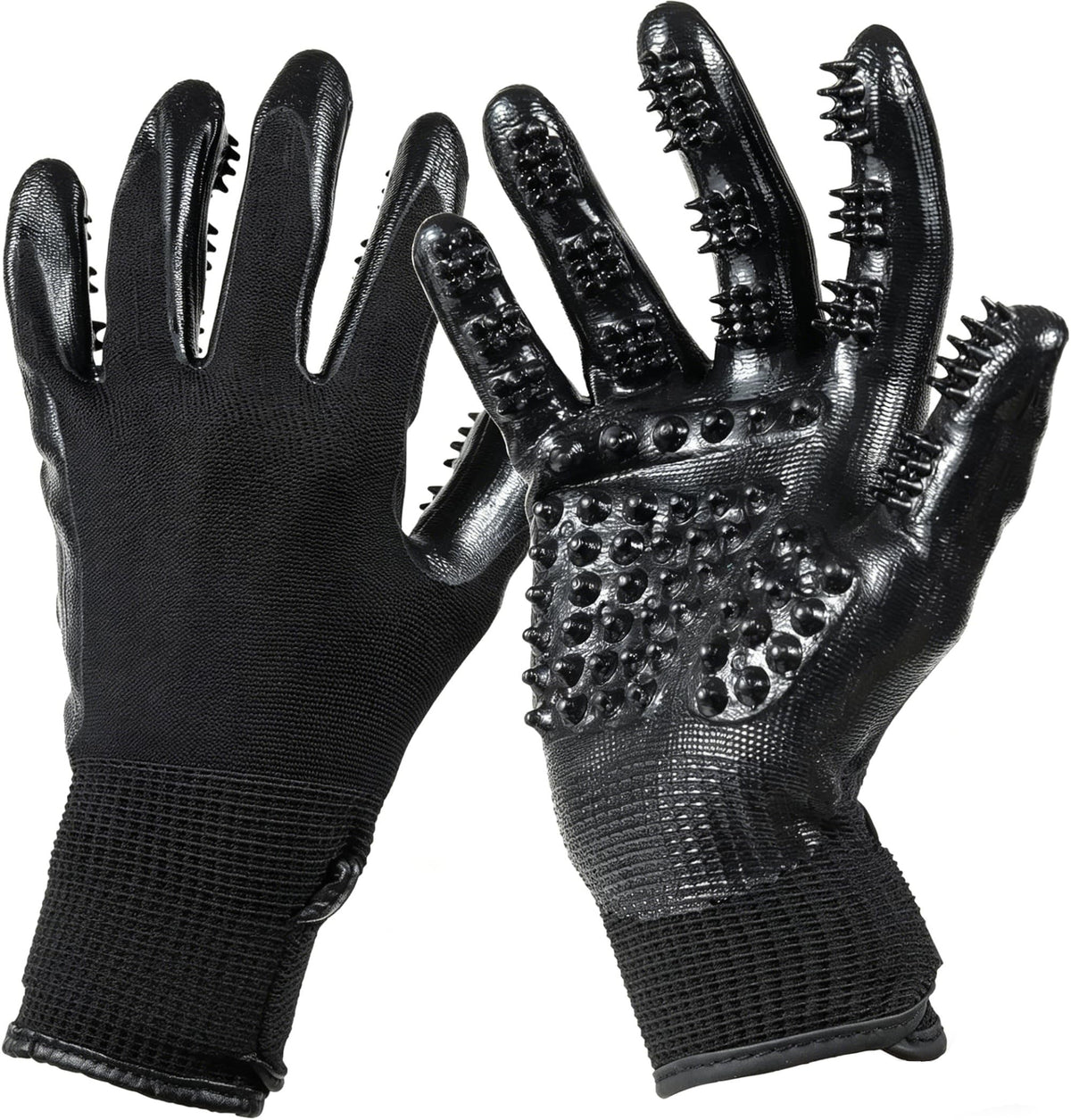 Qpets® Pet Grooming Bathing Gloves with Silicone Nubs, Deshedding & Massage Rubber Mitts Stretchy Pet Brush Gloves for Dogs & Cats, Bath Cleaning, Shedding Control, Fur Removal & Grooming