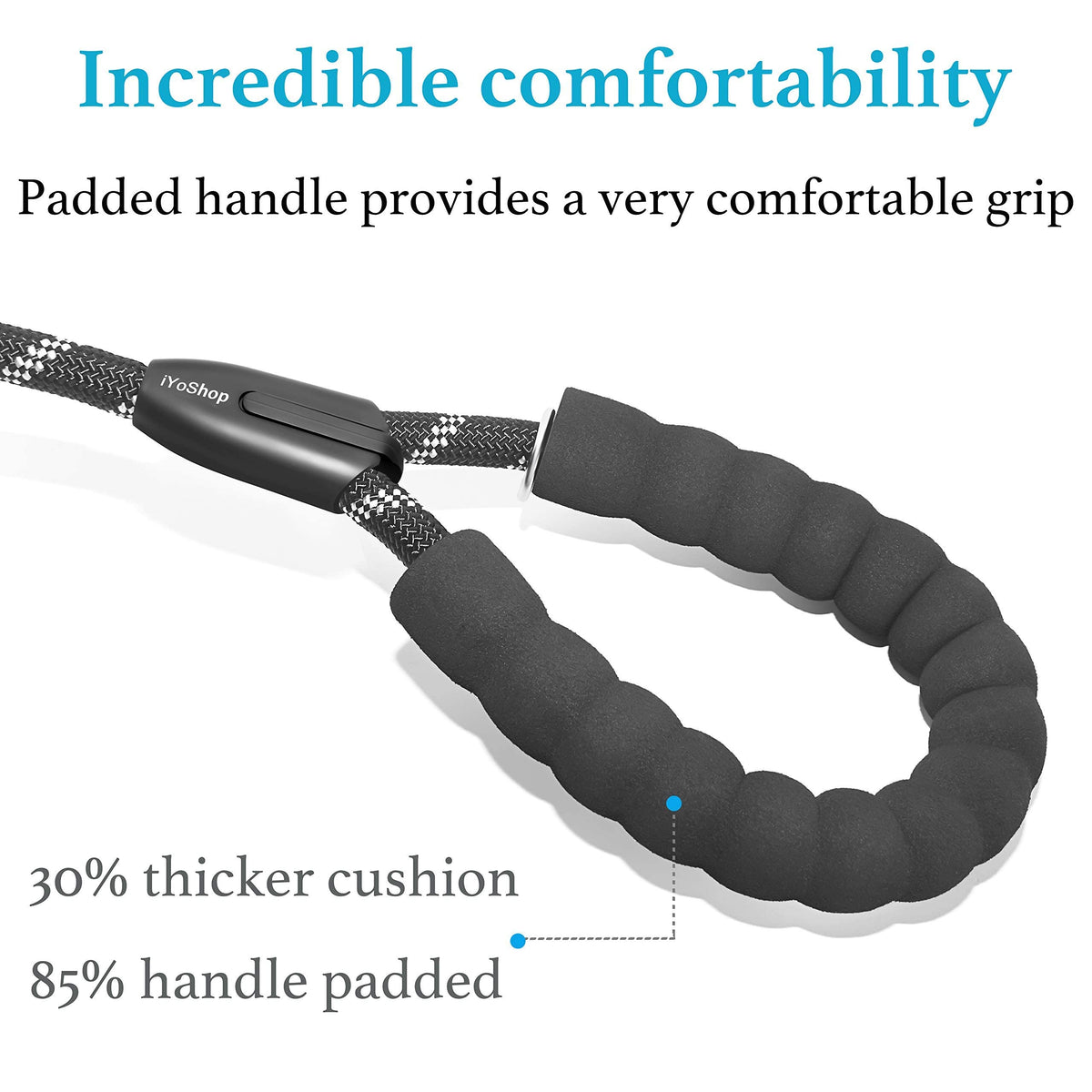 Qpets Dog Training Leash with Double Lock Buckle and Soft Padded Grip 5.58 ft Black | Reflective Rope for Small to Large Dogs