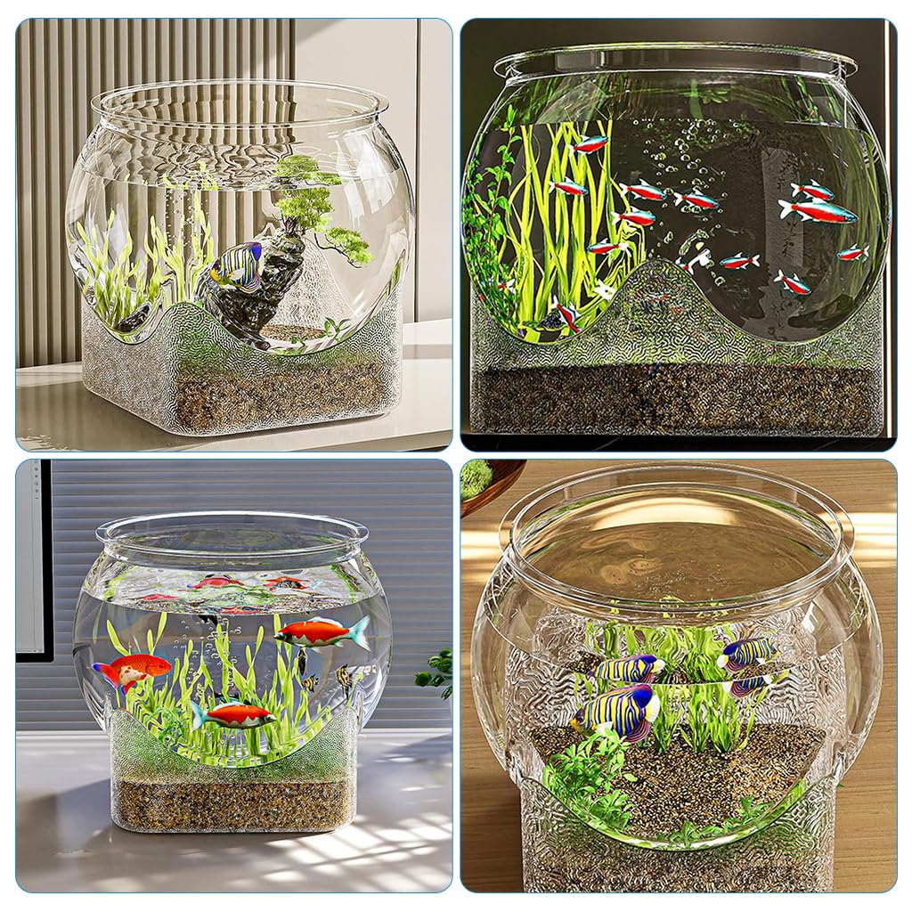 Qpets Betta Fish Aquarium Tank for Home or Office Décor with 12.5cm Round Bowl | PET Material and Decorative Stand