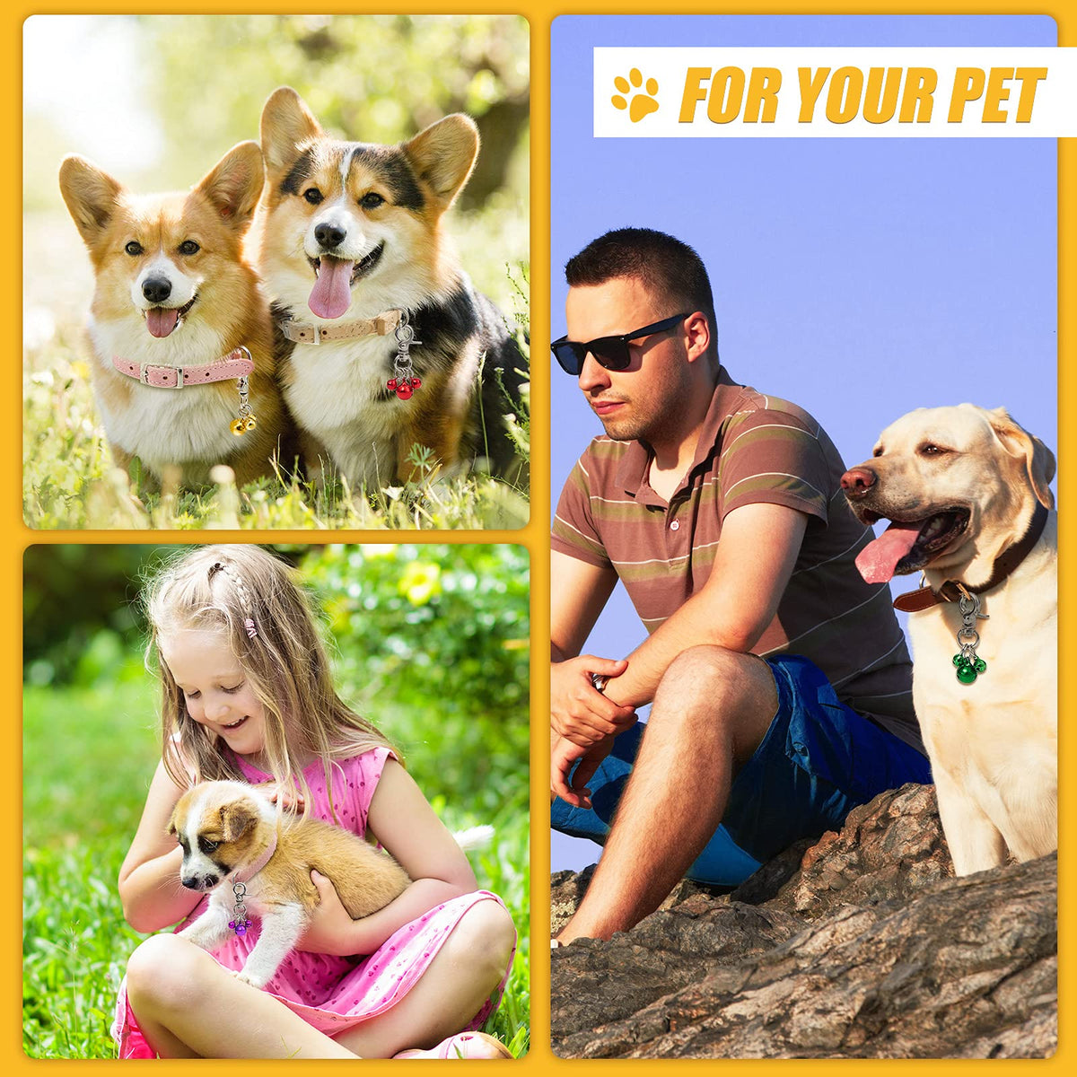 4 Pieces Pet Bells for Collars Loud Dog Bells Key Rings Dog Bell Collar Charm Dog Triple Bell Pendant for Dogs Cat Collar Decoration and Training