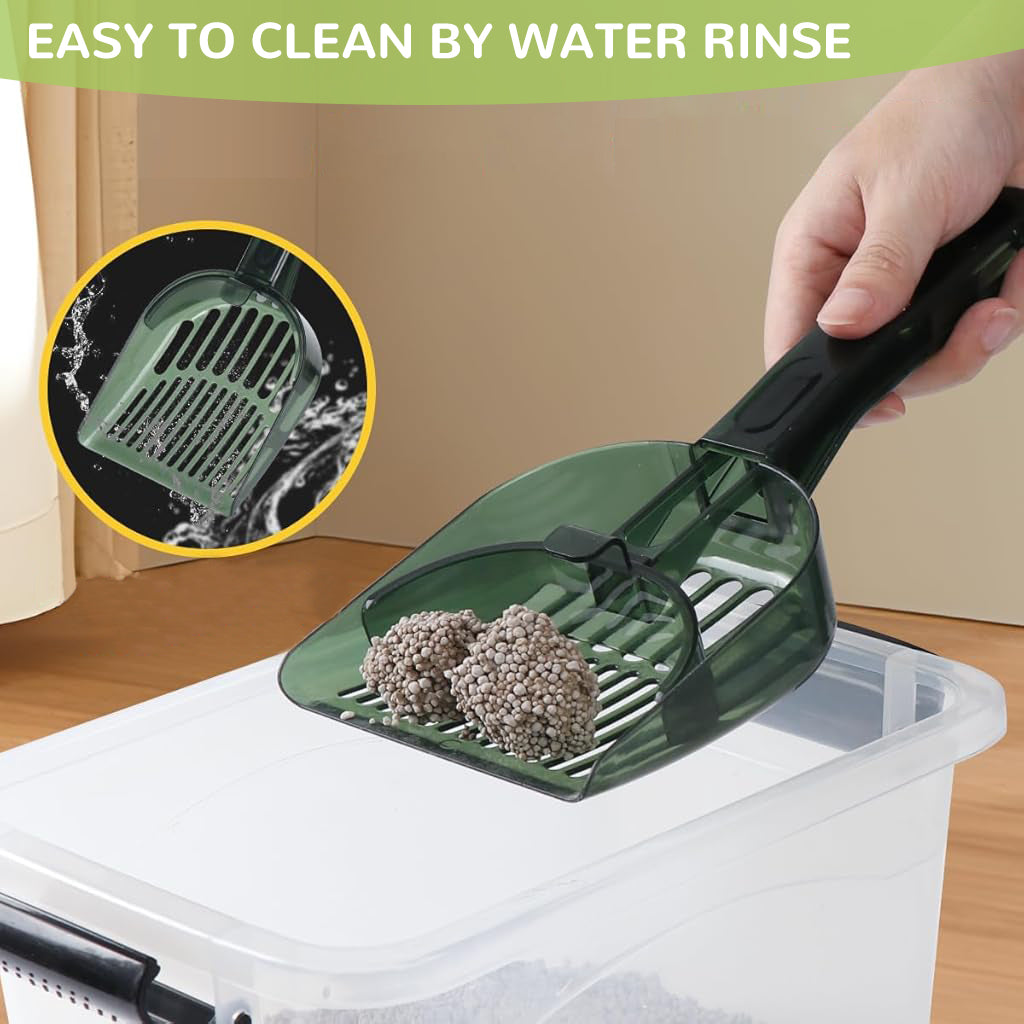 Qpets® Cat Litter Scoop, Plastic Cat Litter Scoop Retractable Push Shovel Design Cat Litter Scoop Sieve Cat Litter Cleaning Scoop