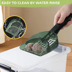 Qpets® Cat Litter Scoop, Plastic Cat Litter Scoop Retractable Push Shovel Design Cat Litter Scoop Sieve Cat Litter Cleaning Scoop