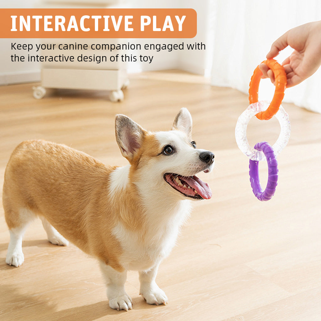 Qpets® TPR Dog Tug Toy Chewing Toys 3.54 inches Dia InterlinkedTri-ring Tear-Resistant Dog Toy