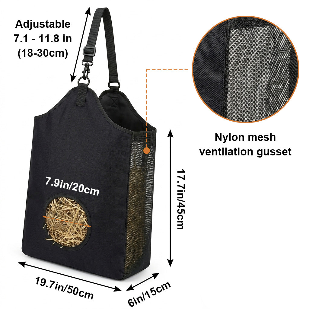 Qpets Slow Feed Hay Bag Hanging Feeder with Adjustable Strap and 600D Oxford Fabric