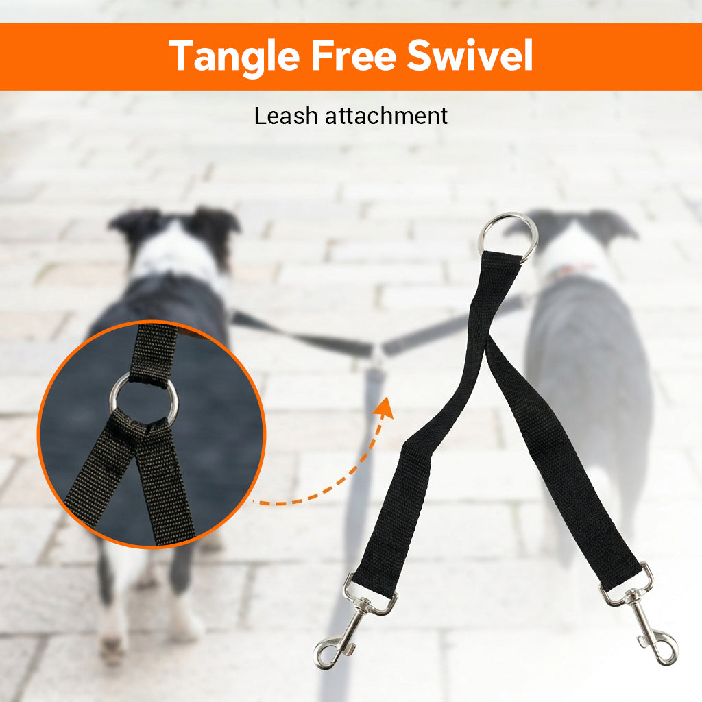 Qpets Double Dog Leash Split Lead with No-Tangle Swivel, Adjustable Length and Reflective Stitching