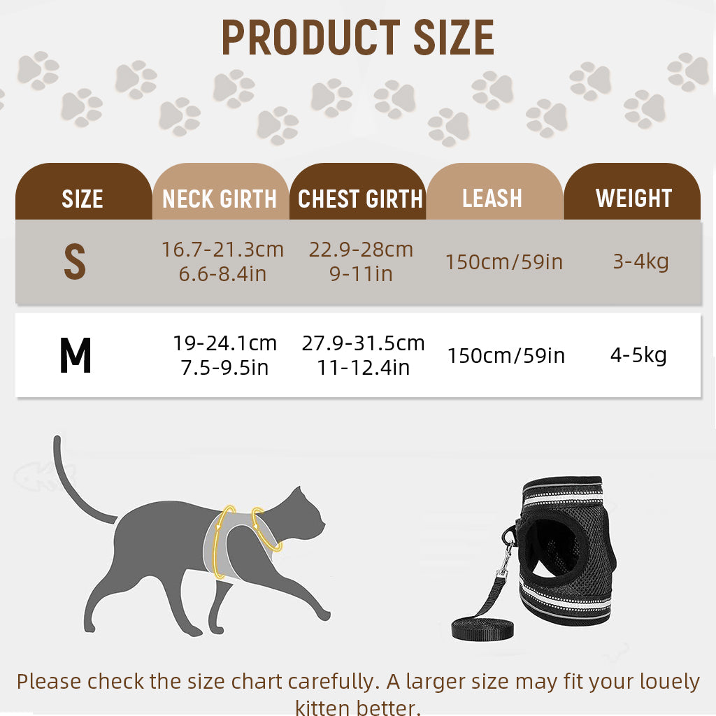 Qpets® Cat Harness with Leash, Small Cat Vest Harness Cat Harness with Safety Night Reflective Strip Design, Breathable Adjustable Quick ReleaseSummer Cat Harness for Walking