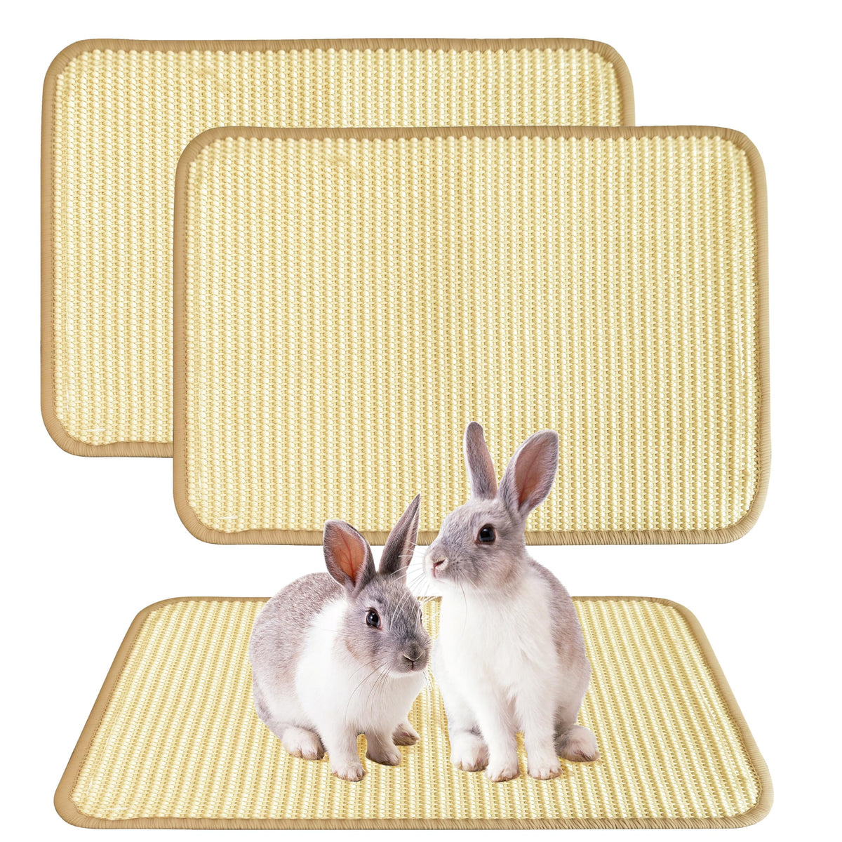 Qpets® Rabbit Cage Mat, 15.7" x 11.8" Natural Woven Cooling Mat Rabbit House Mats Durable Pet Cage Mats Breathable Chew-Resistant Dog Bed Pet Sleeping Pad for Rabbit, Guinea Pigs & Hamsters