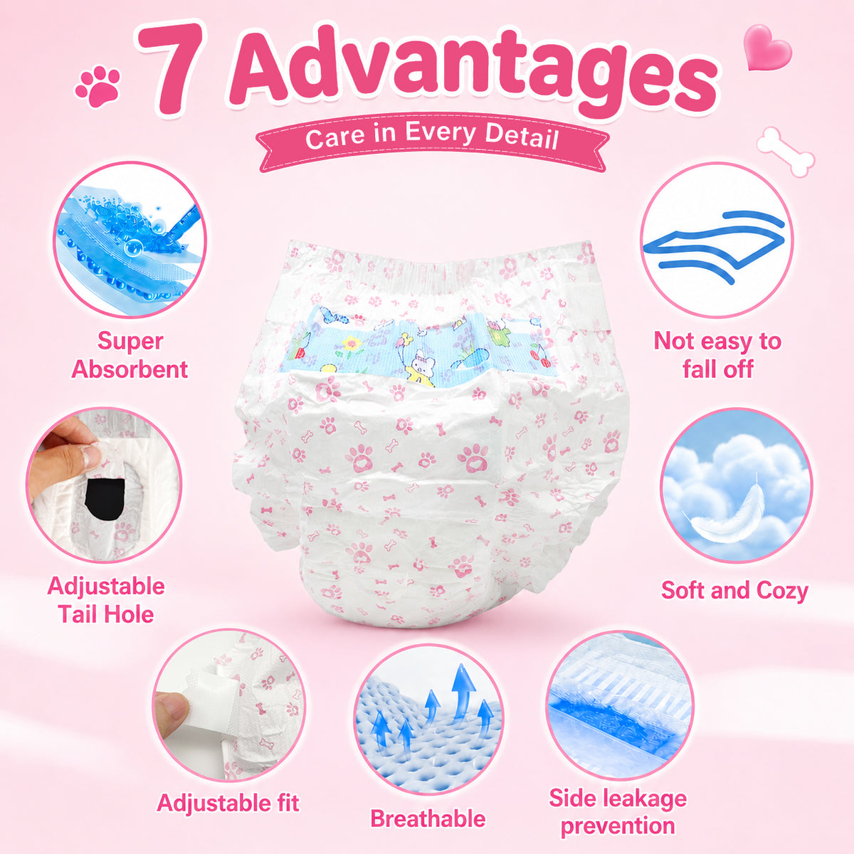 Qpets 10 Pack Single-Use Female Dog Diapers, XL, with Absorbent and Breathable Design