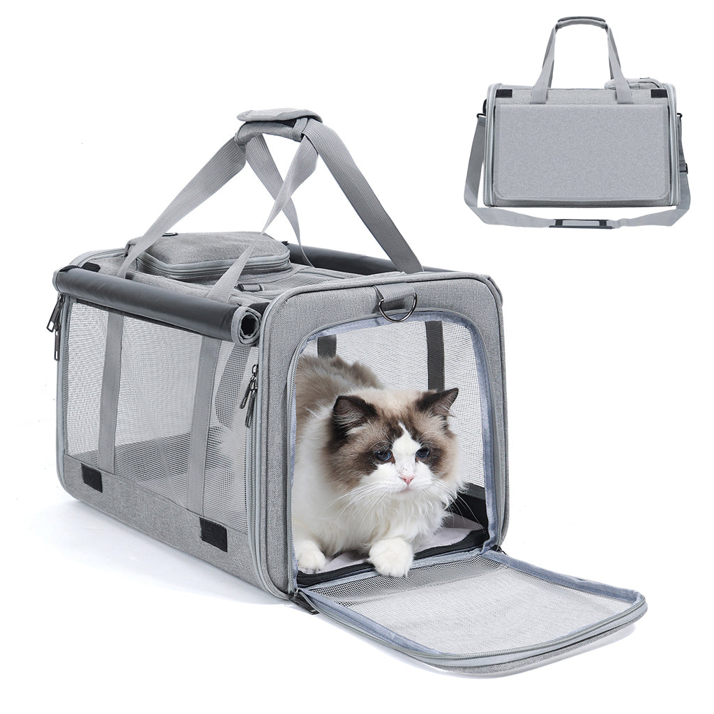 Qpets Cat and Small Dog Carrier Bag with Five-Side Mesh, Foldable Storage and Adjustable Strap