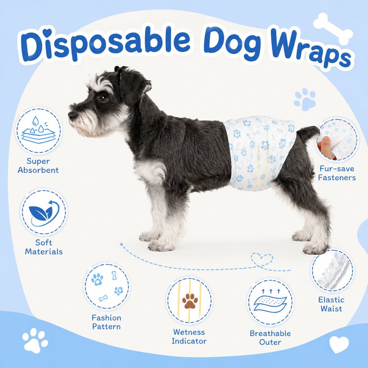 Qpets Male Dog Diaper Wraps, 12 Pack, Absorbent, Breathable Leak Protection, Size L