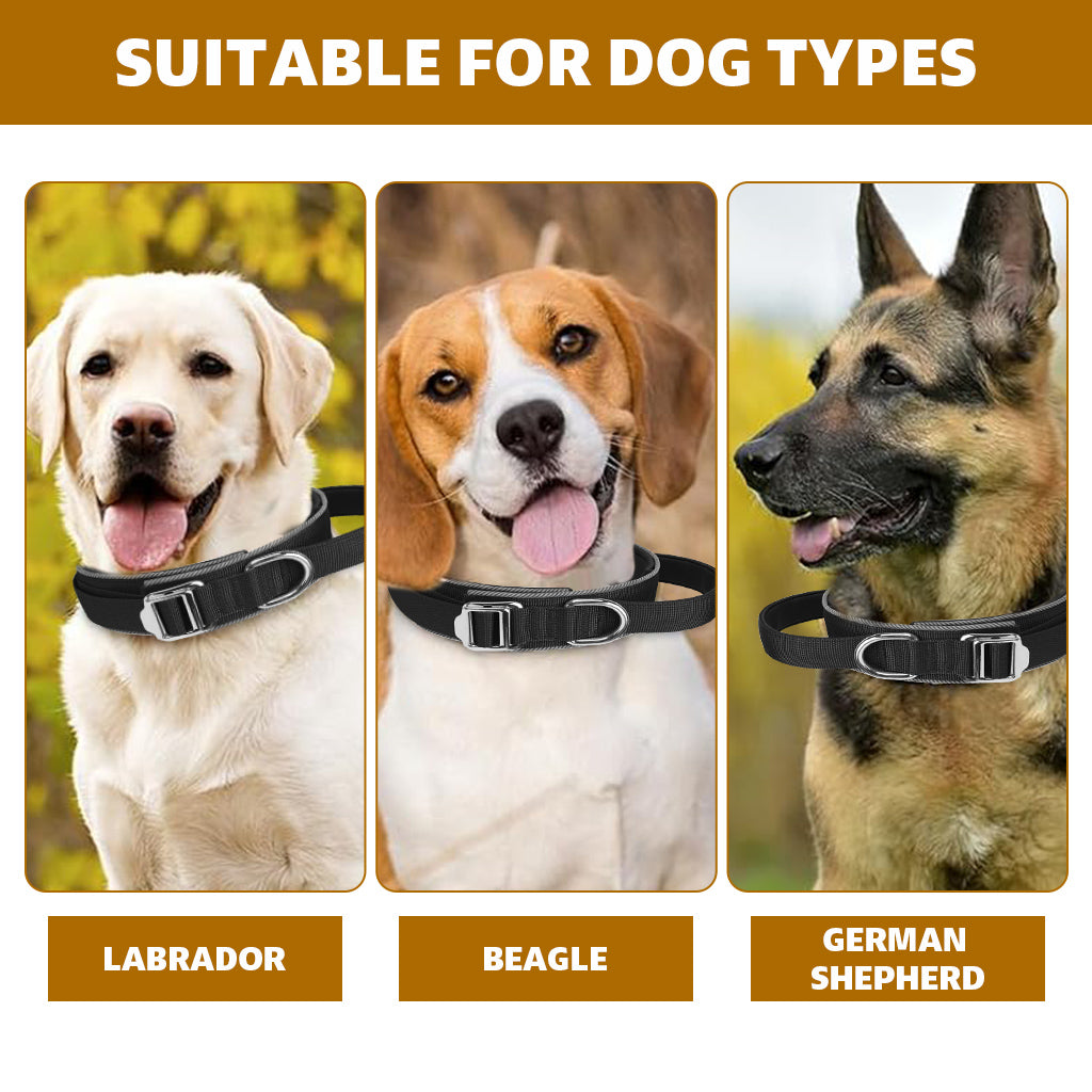 Qpets® Dog Collar Tactic, Dog Collar with Control Handle & D Ring Safety Reflective Dog Collar Adjustable Sliding Buckle Training Collar for 30-50kg Dogs
