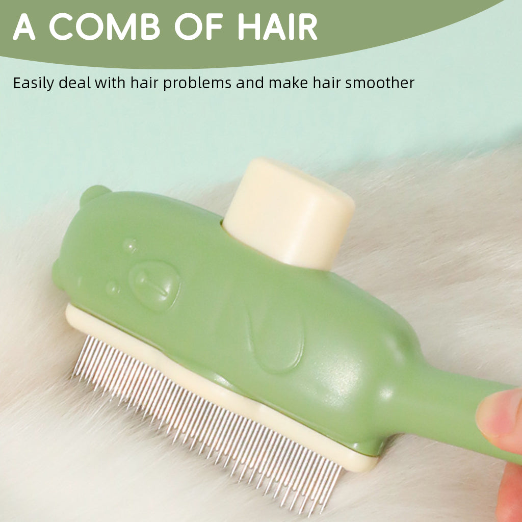 Qpets® Self-Cleaning Slicker Brush for Dogs & Cats, One-Button Hair Release Dematting Brush - Gentle Rounded Tips for Sensitive Skin, Effortless Grooming Tool for Long & Short Hair