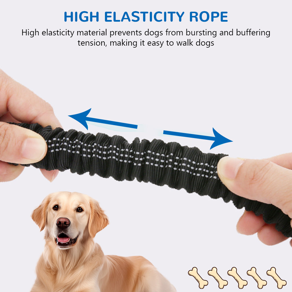 Qpets® No-Pull Dog Leash for Large Breeds - Dual Handle Shock Absorbing Lead Stops Lunging, Saves Your Arms 360° Tangle-Free with Reflective Stitching for Night Safety (Adjustable Size: 110-170cm)