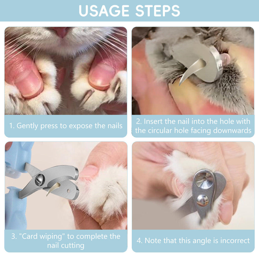 Qpets® Cat Nail Cutter, Cute Cat Clipper Bear Design, Stainless Steel Pet Nail Trimmer with 2-Size Holes & Nails File, Safe Design Prevents Over-Cutting for Cats, Kittens & Small Pets at Home