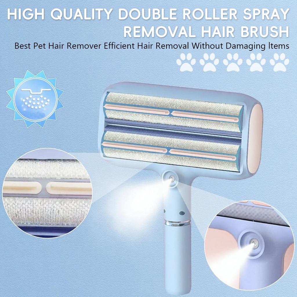 Qpets® Pet Hair Remover with Water Spray, Double Layer Reusable Lint Roller for Embedded Hair on Car Seats, Furniture & Bedding, Wet & Dry Modes, Washable & Eco Friendly