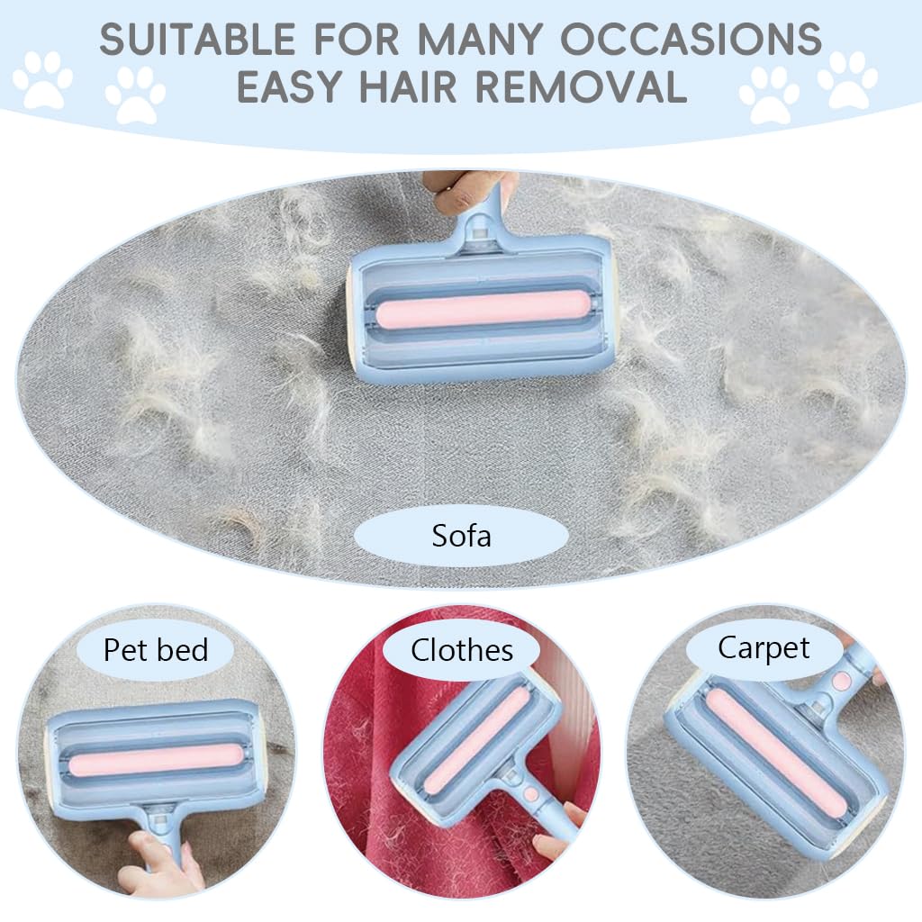 Qpets® Pet Hair Remover with Water Spray, Double Layer Reusable Lint Roller for Embedded Hair on Car Seats, Furniture & Bedding, Wet & Dry Modes, Washable & Eco Friendly
