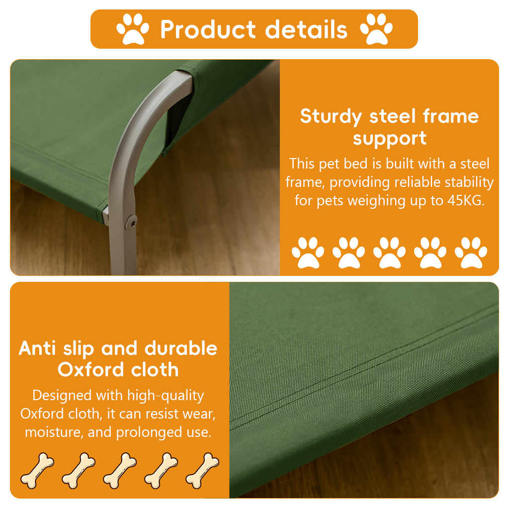 Qpets® Elevated Pet Bed for Cats and Dogs, Oxford Cloth with Steel Frame, 45kg Loading Capacity, Anti-Scratch Fabric, All Season Pet Rest Bed, Easy-Clean Pet Cot for Indoor, Outdoor & Travel Use