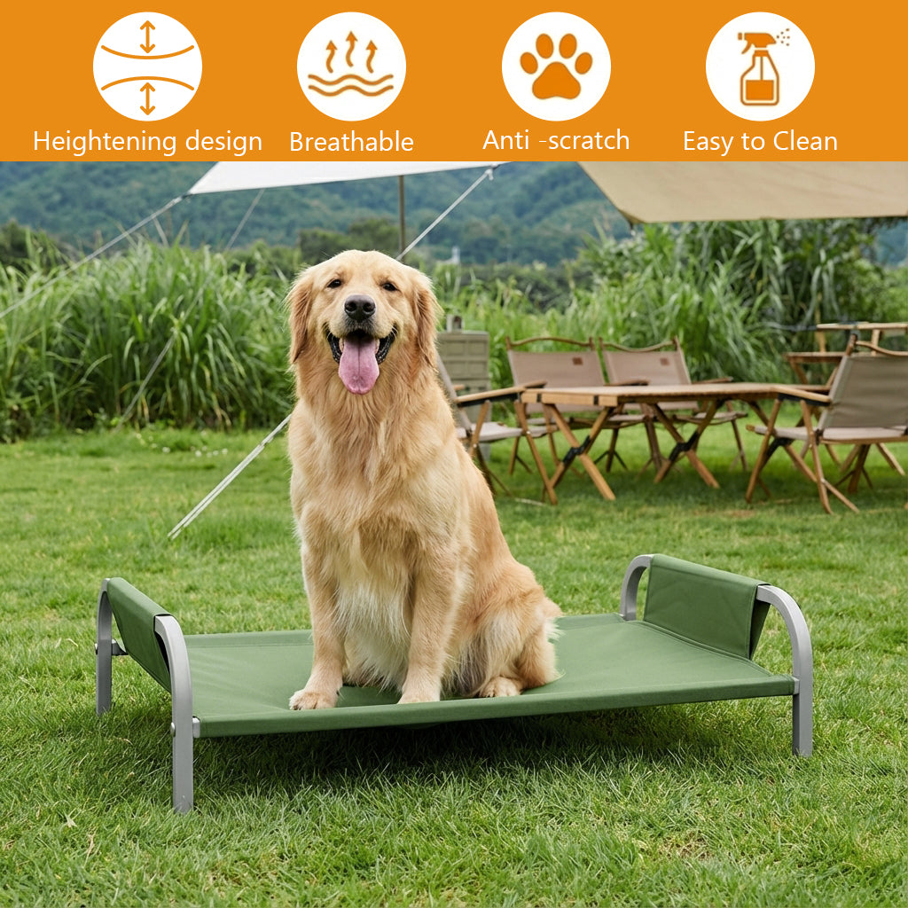 Qpets® Elevated Pet Bed for Cats and Dogs, Oxford Cloth with Steel Frame, 45kg Loading Capacity, Anti-Scratch Fabric, All Season Pet Rest Bed, Easy-Clean Pet Cot for Indoor, Outdoor & Travel Use