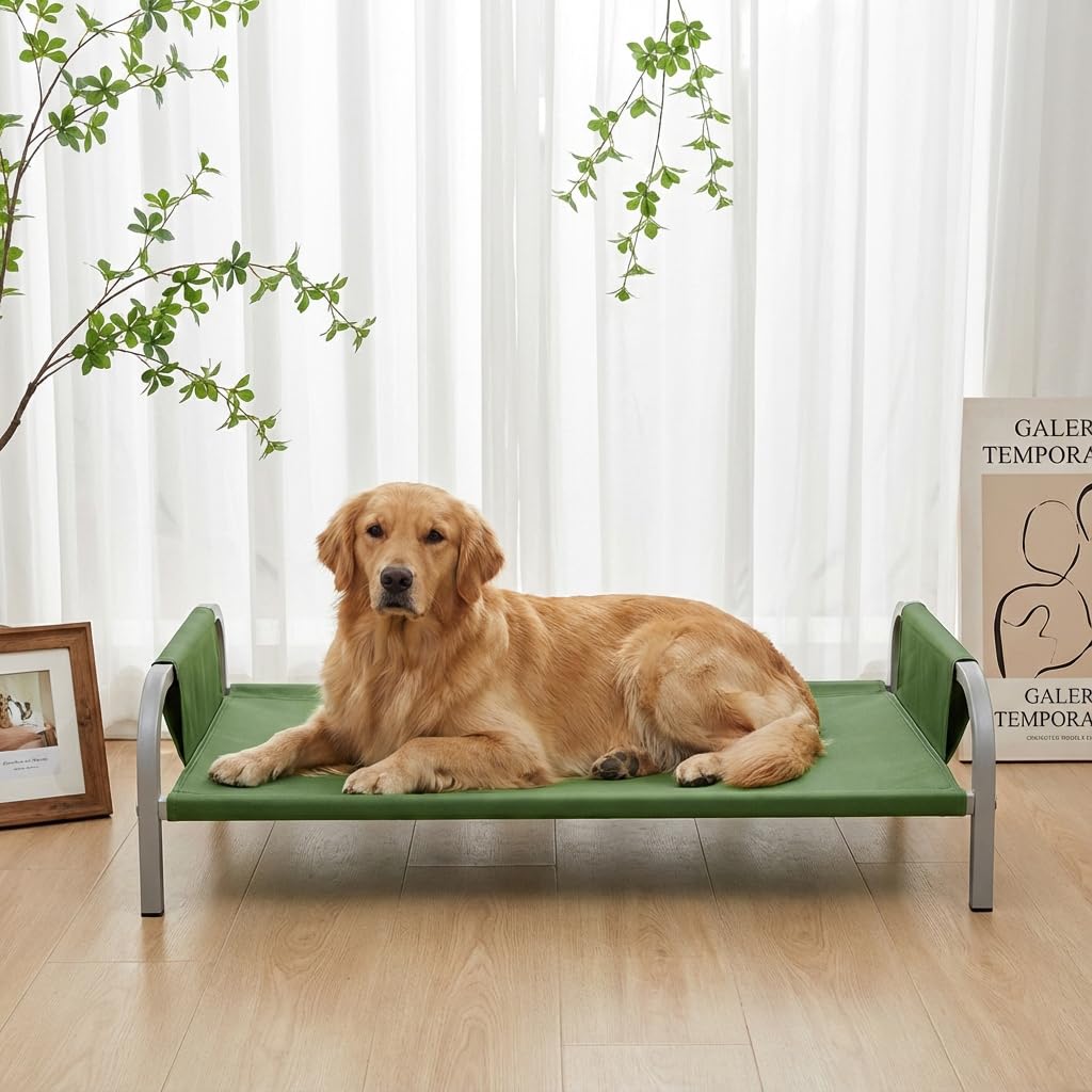 Qpets® Elevated Pet Bed for Cats and Dogs, Oxford Cloth with Steel Frame, 45kg Loading Capacity, Anti-Scratch Fabric, All Season Pet Rest Bed, Easy-Clean Pet Cot for Indoor, Outdoor & Travel Use