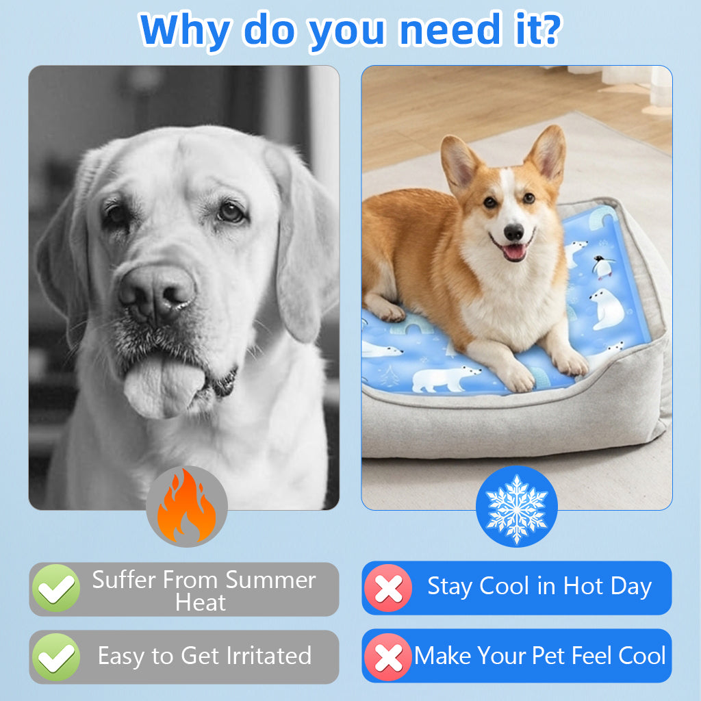 Qpets® Pet Cooling Mat for Dogs & Cats, Self-Cooling Gel Mat Pet Cooling Pad for Hot Summer, Portable & Washable Heat Relief Pad (for up to 35kg with a Body Length of 90cm)