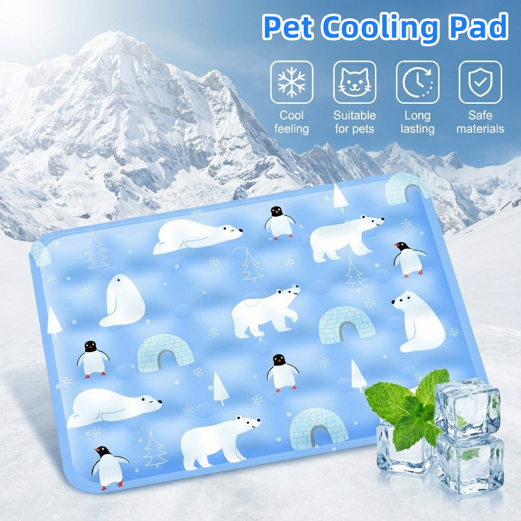Qpets® Pet Cooling Mat for Dogs & Cats, Self-Cooling Gel Mat Pet Cooling Pad for Hot Summer, Portable & Washable Heat Relief Pad (for up to 35kg with a Body Length of 90cm)