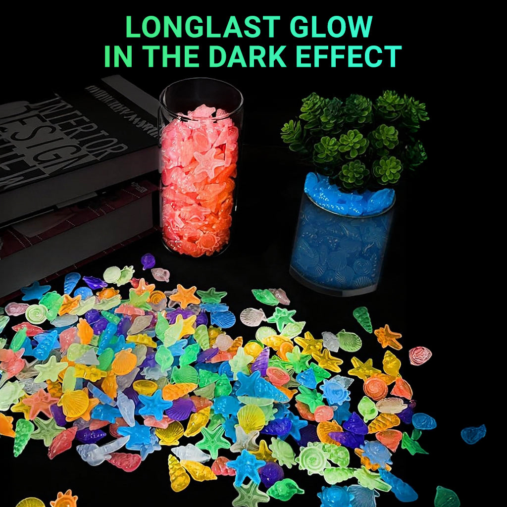 Qpets® Aquarium Mini Resin Ornaments Glow-in-The-Dark Ocean Creature Ornaments, Luminous Aquarium Fish Tank Decorations, Illuminated Resin Decor for Planter and Home Display