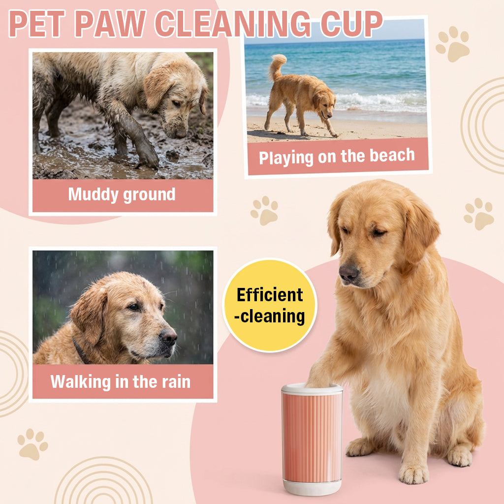 Qpets® Dog Paw Cleaning Cup, Portable Dog Paw Washer with Soft TPR Bristles Design, 360 ° Rotation Cleaning Cup Removes Mud & Dirt After Walks for Cat & Dog Paws