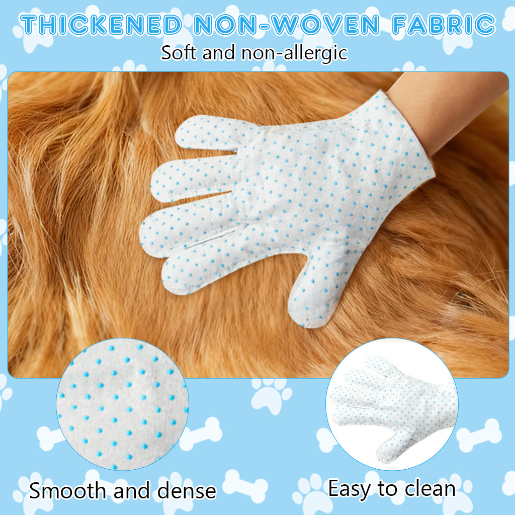 Qpets® Pet Cleaning Gloves Wipes, Wet & Dry Grooming Mitts for Dogs & Cats - Non-Woven Hair Removal Gloves for Muddy Paws, Quick Bath & Travel Cleaning, Absorbent Pet Wipe Mitts