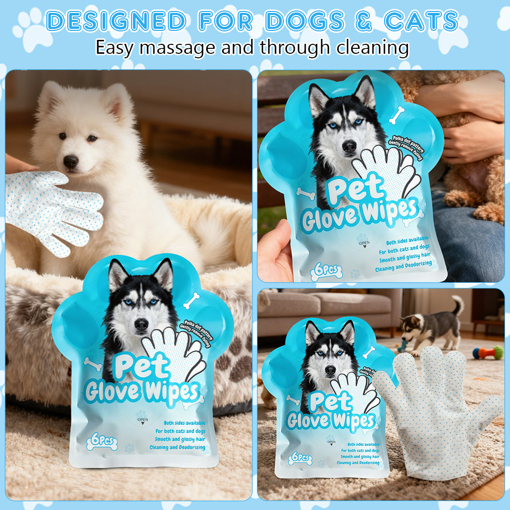 Qpets® Pet Cleaning Gloves Wipes, Wet & Dry Grooming Mitts for Dogs & Cats - Non-Woven Hair Removal Gloves for Muddy Paws, Quick Bath & Travel Cleaning, Absorbent Pet Wipe Mitts