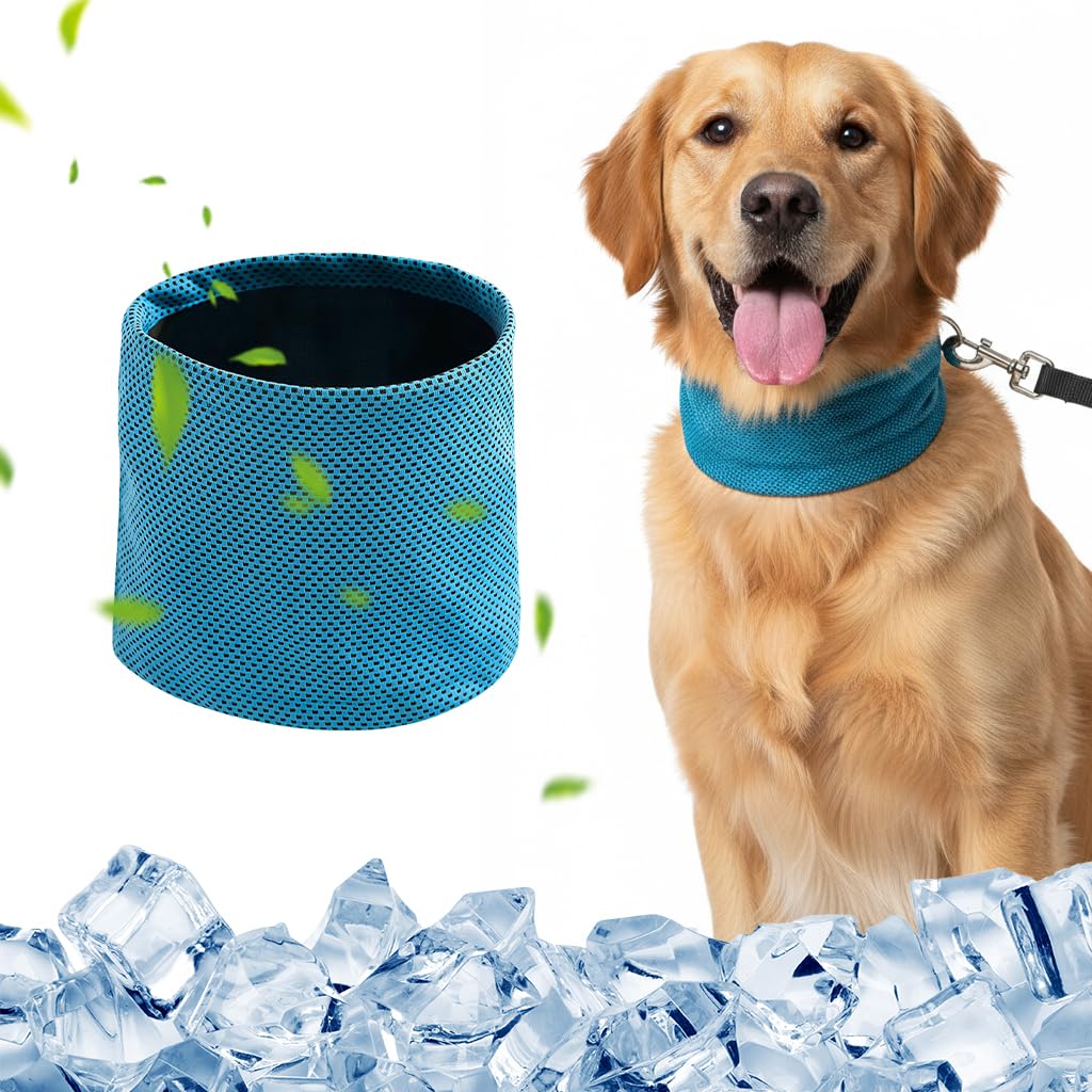 Qpets® Summer Dog Cooling Collar Cool Touch Bandana with D Ring Open Hole, Breathable Mesh Quick Dry Pet Scarf Neck Gaiter Cloth Collar Neck Wrap, Keeps Dog Cozy and Cool-L