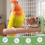 Qpets® Parrot Perch Stick with Feeding Cup, 6.6'' Bird Cage Mounted Standing Rod, Anti-Slip Grooved Wooden Perch with Clamp for Parrots, Parakeets & Other Pet Birds
