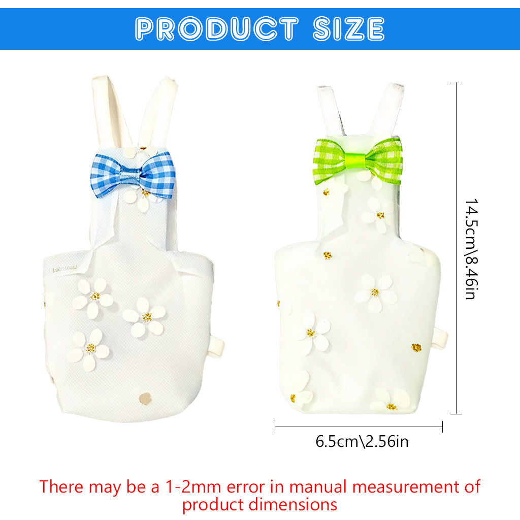 Qpets® Parrot Diaper Flight Suit for Small Birds, 2 Pcs Bird Clothes with Floral Print & Checked Bow, Reusable & Washable Breathable Polyester Bird Diaper for Cockatiel, Conure, Lovebird, Parakeeta