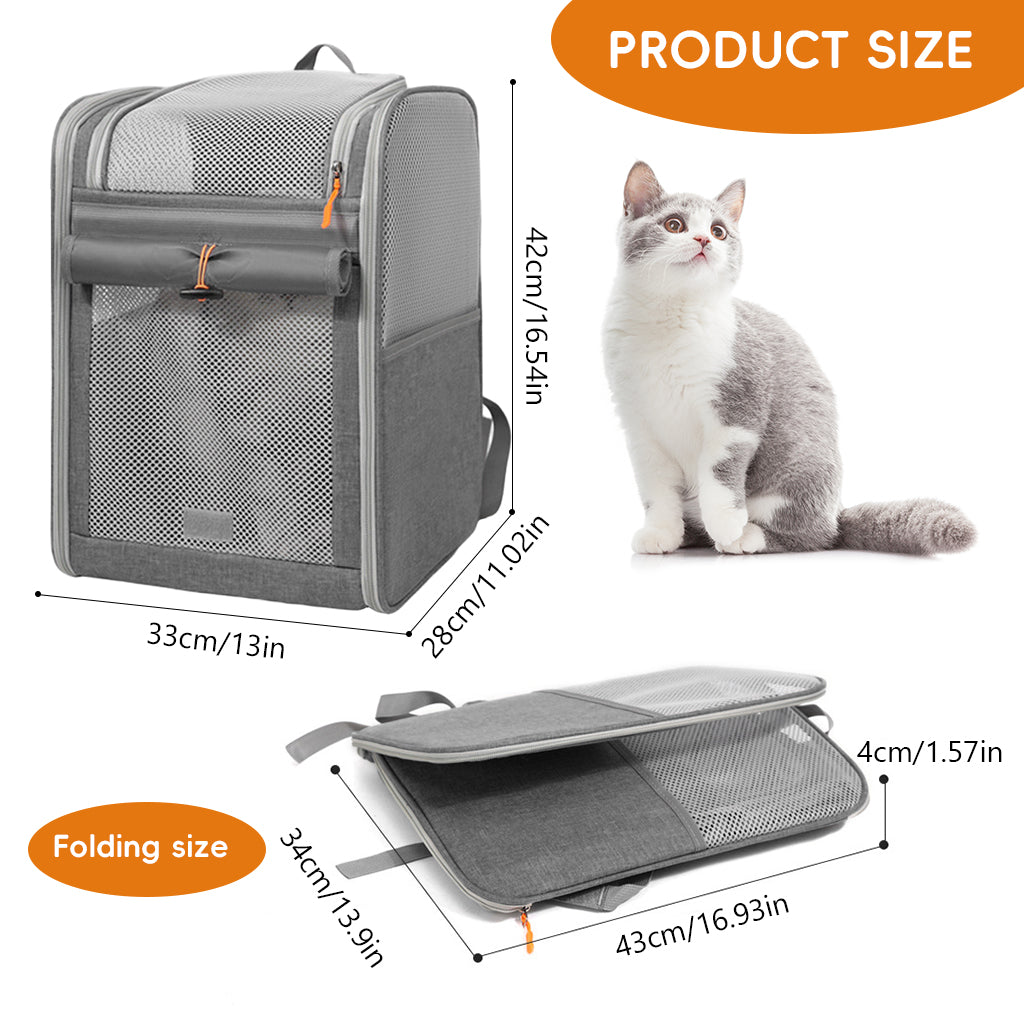 Qpets® Pet Backpack Carrier for Cats & Small Dogs, Oxford Cloth Breathable Mesh Travel Bag with Anti-Anxiety Front Cover Panel Design, Puppy & Kitten Outdoor Hiking Carrier, 42x33x28cm