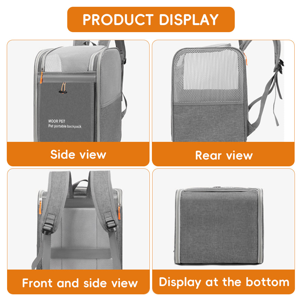 Qpets® Pet Backpack Carrier for Cats & Small Dogs, Oxford Cloth Breathable Mesh Travel Bag with Anti-Anxiety Front Cover Panel Design, Puppy & Kitten Outdoor Hiking Carrier, 42x33x28cm
