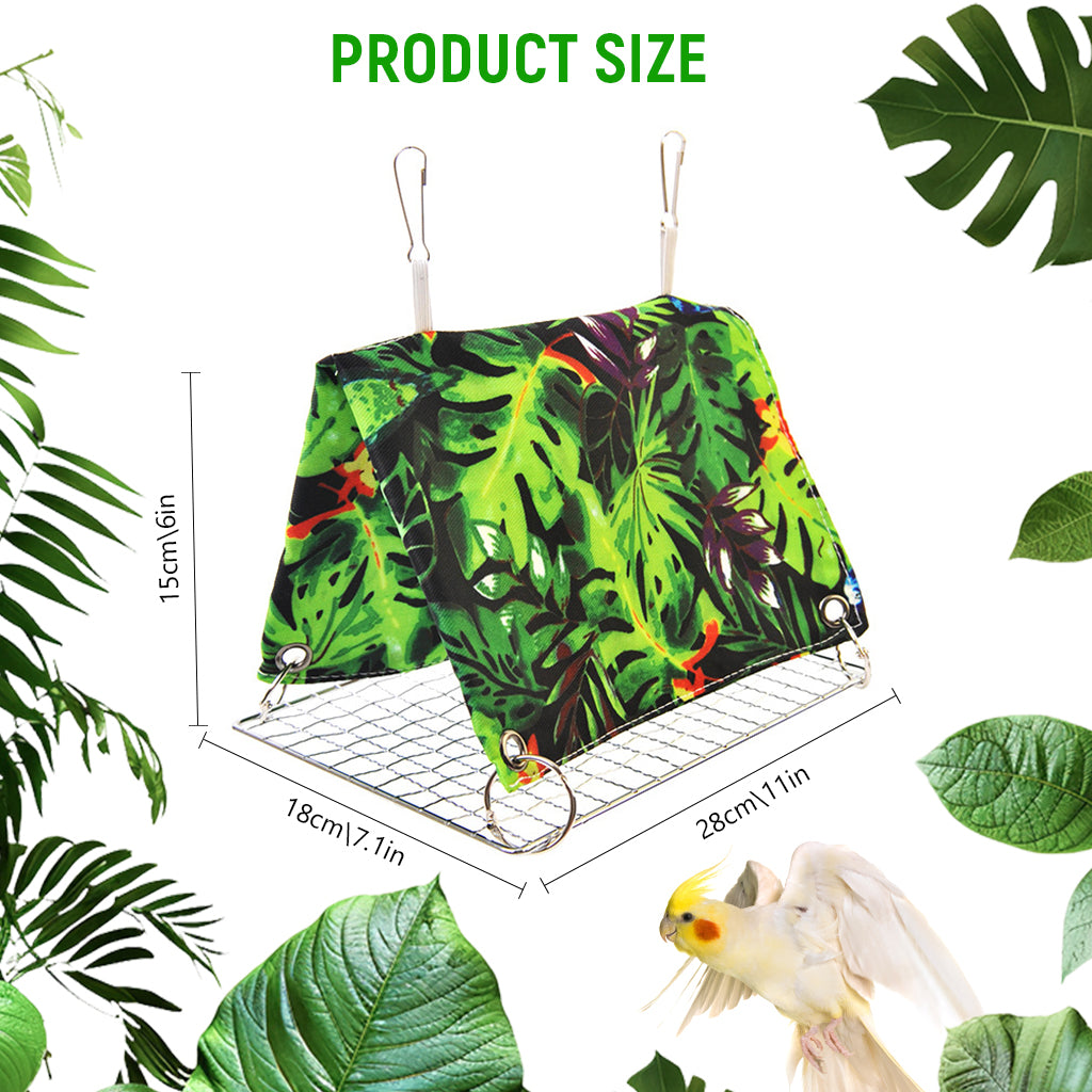 Qpets® Tropical Bird Cage Tent Hammock, Parrot Cage Hideout Cover, Hanging Bird Sleep Shelter with Jungle Leaf Print, Cozy Resting Hut for Parakeet, Cockatiel, Lovebird & Small Pets