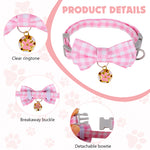 Qpets® Cat Collar with Bell, Adjustable 23-33 cm Kitten Collar for Small Cats & Pets - Soft Cotton Plaid Bow Design, Quick Release Safety Buckle, Lightweight & Breakaway Necklace Accessory (Pink)