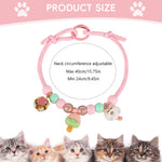 Qpets® Cat Rope Collar with Ring Clasp, Adjustable Handmade Pink Nylon Rope Beaded Fashion Collar with Cute Pendant Ornament Fashion Cat Ornament Accessory Gift