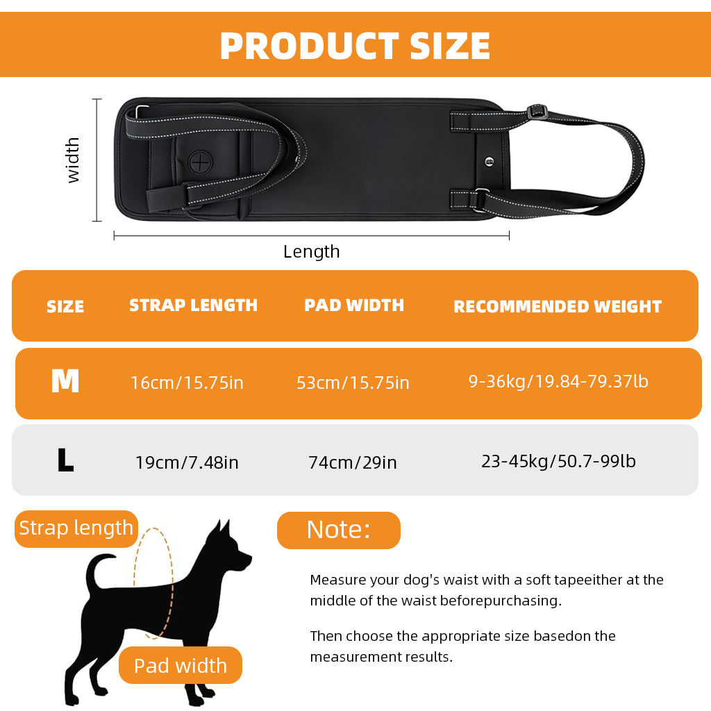 Qpets® Dog Lift Harness Oxford Cloth, Hook and Loop Closure Dog Rear Support Harness Walking Assistant, Built in Zipper Pocket, Breathable Mesh Liner, for Elderly & Disabled Dogs, M