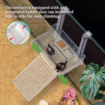 Qpets® Acrylic Hanging Turtle Basking Platform with Removable Walking Steps,Food and Water Bowls,Adjustable Hanging Reptile Resting Terrace for Fish Tank Aquarium Decor