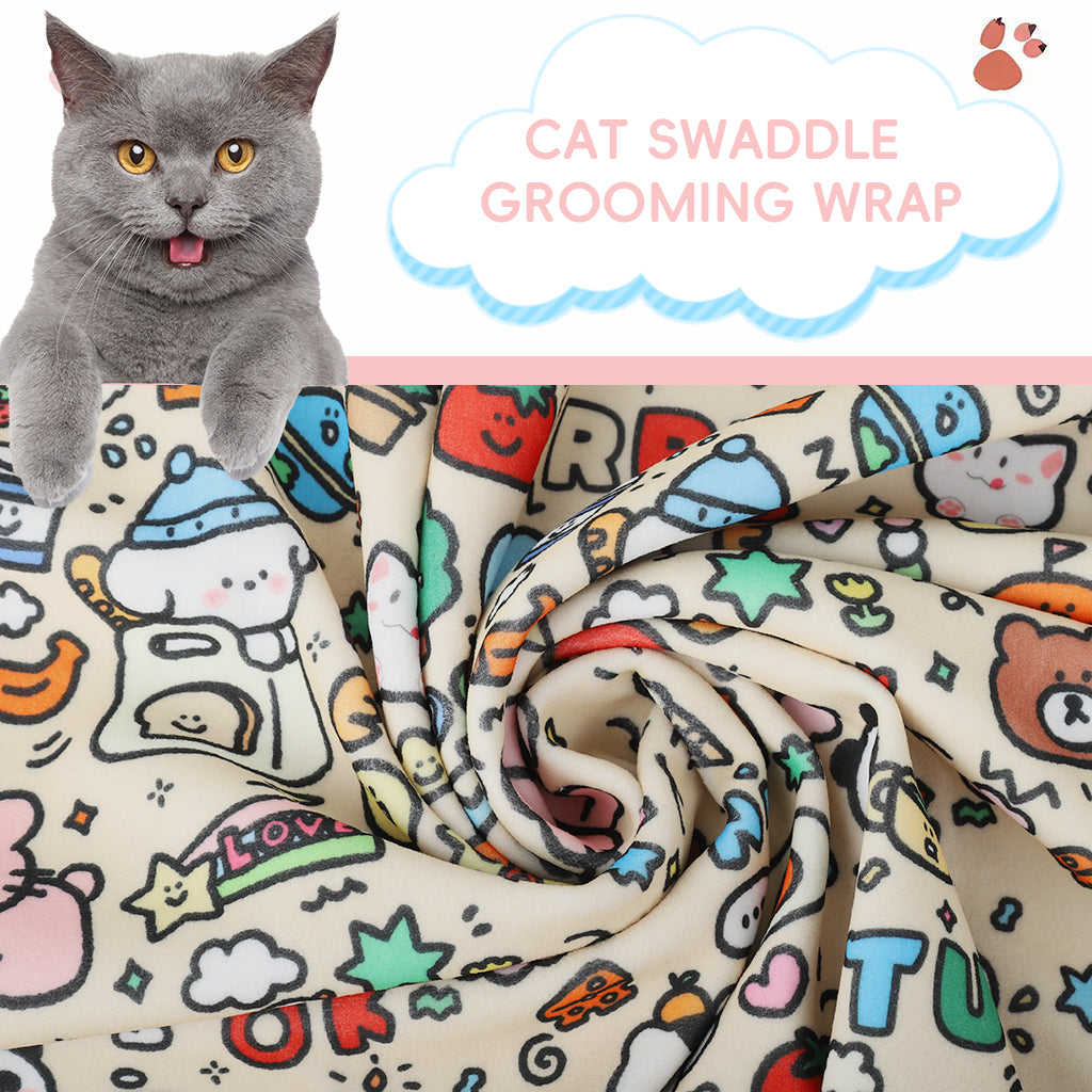 Qpets® 27.5'' Cat Swaddle Wrap with Self-Closure, Pet Grooming Restraint Towel, Anti-Scratch Cat Bath Wrap for Nail Trimming, Vet Care & Medication Handling, Tablet, Laptop & Camera Protection
