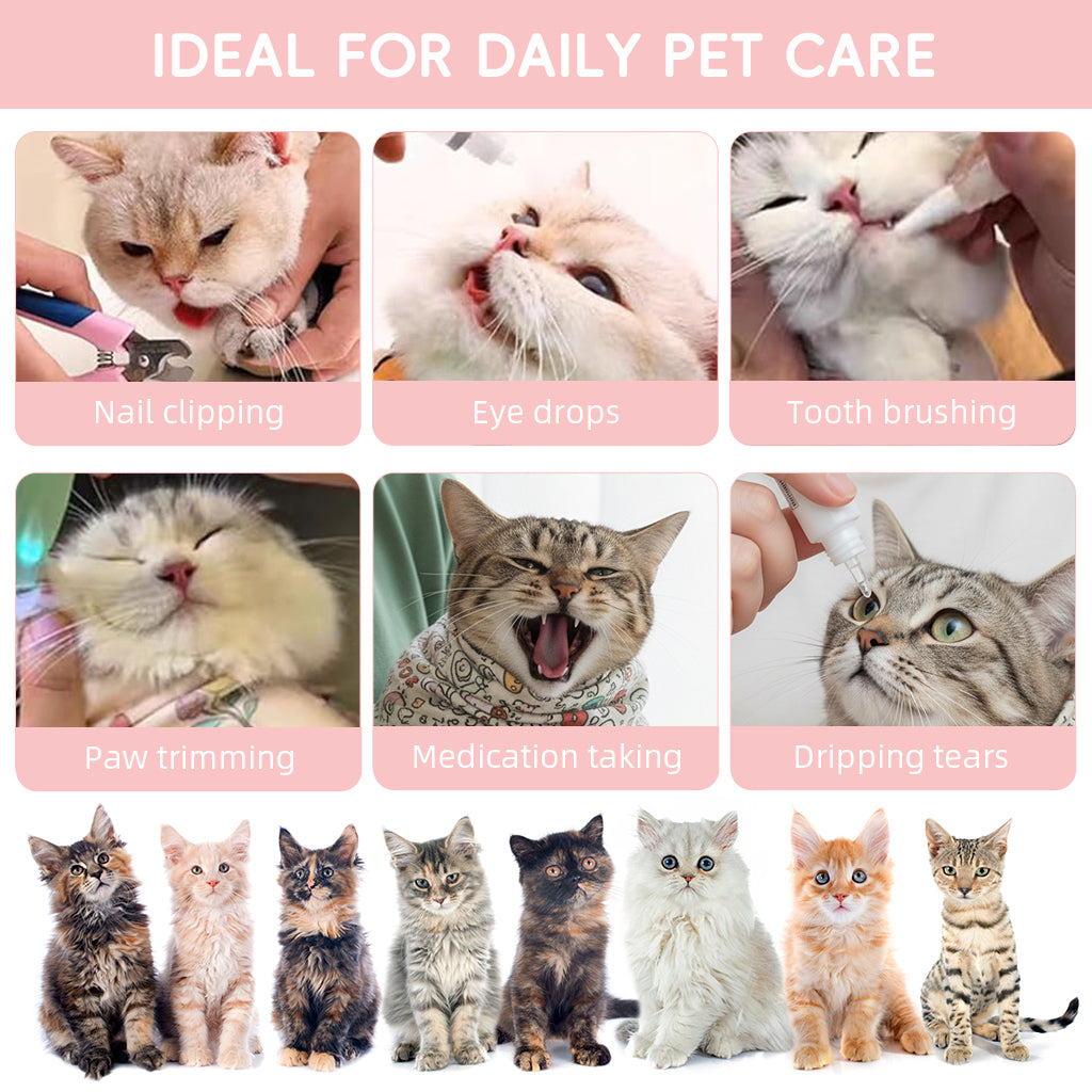 Qpets® 27.5'' Cat Swaddle Wrap with Self-Closure, Pet Grooming Restraint Towel, Anti-Scratch Cat Bath Wrap for Nail Trimming, Vet Care & Medication Handling, Tablet, Laptop & Camera Protection